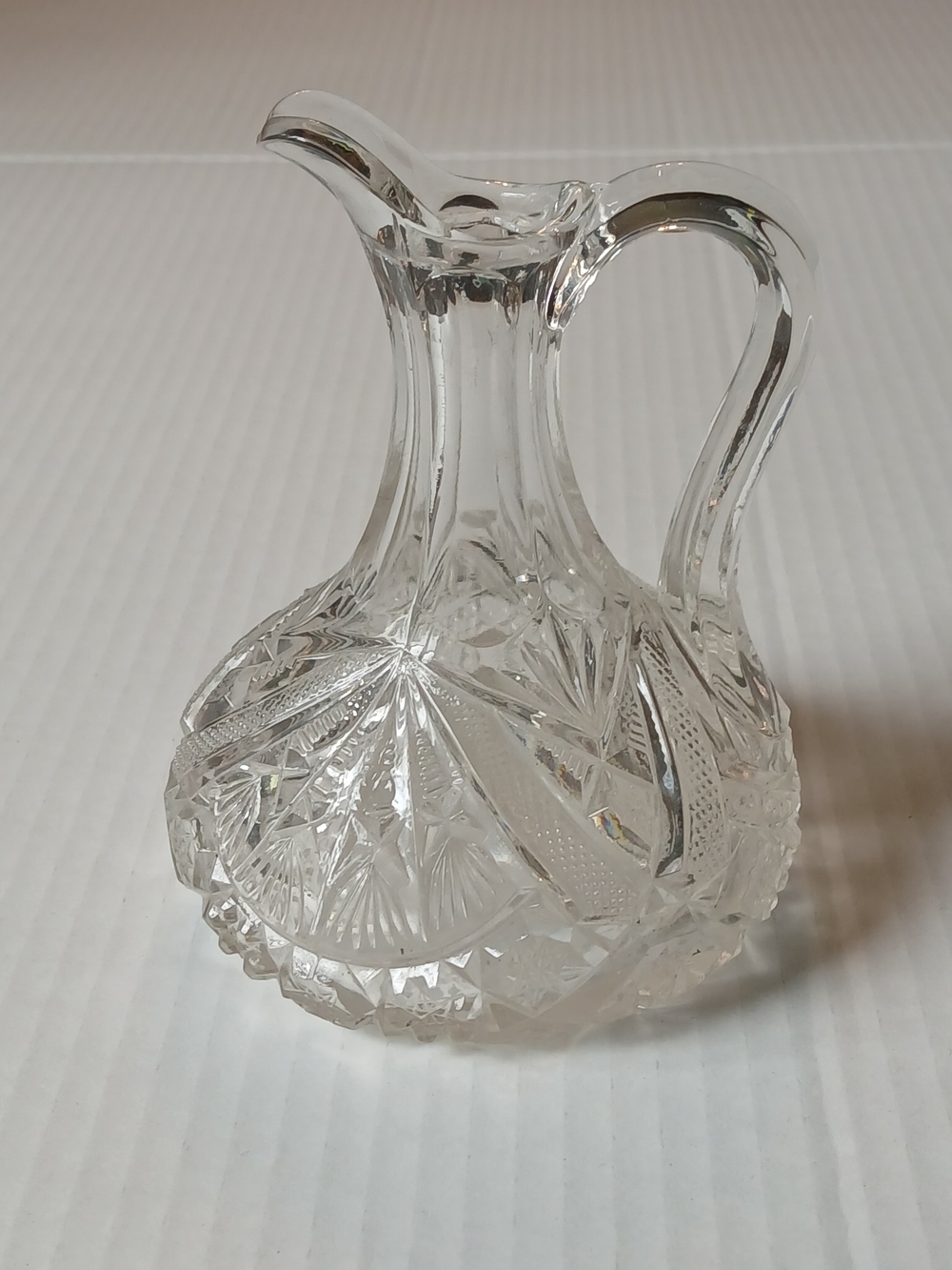 Vintage Clear Cut Glass Cruet Pitcher EAPG Starburst Pattern Elegant Decor